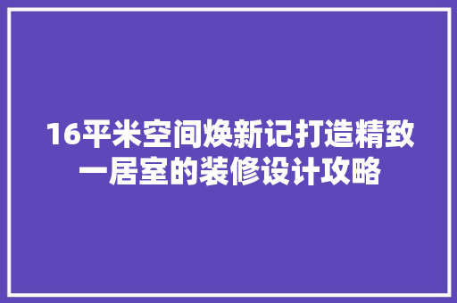 16平米空间焕新记打造精致一居室的装修设计攻略
