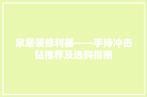 家居装修利器——手持冲击钻推荐及选购指南 第1张 家居装修利器——手持冲击钻推荐及选购指南 第1张