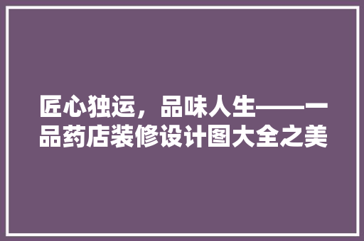 匠心独运，品味人生——一品药店装修设计图大全之美