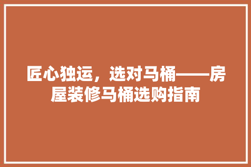 匠心独运，选对马桶——房屋装修马桶选购指南