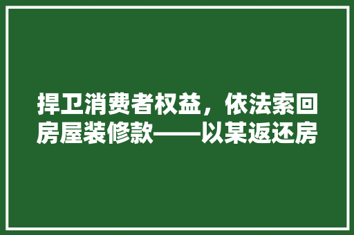 捍卫消费者权益，依法索回房屋装修款——以某返还房屋装修款诉讼案为例  第1张