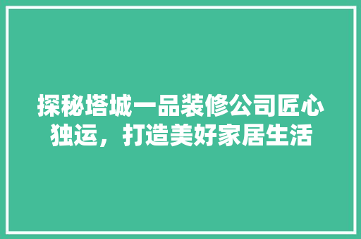 探秘塔城一品装修公司匠心独运,打造美好家居生活 第1张 探秘塔城一品装修公司匠心独运,打造美好家居生活 第1张
