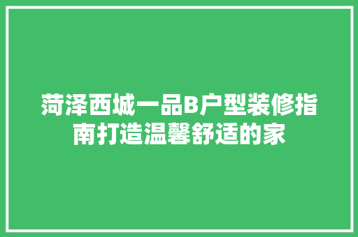 菏泽西城一品B户型装修指南打造温馨舒适的家 第1张 菏泽西城一品B户型装修指南打造温馨舒适的家 第1张