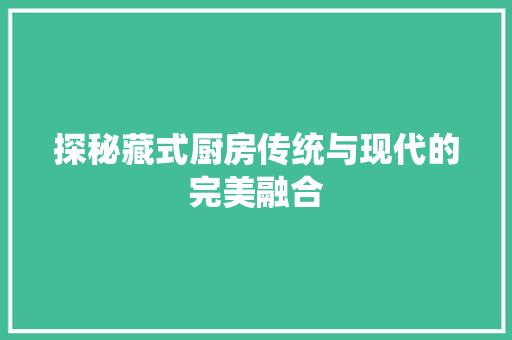 探秘藏式厨房传统与现代的完美融合 第1张 探秘藏式厨房传统与现代的完美融合 第1张