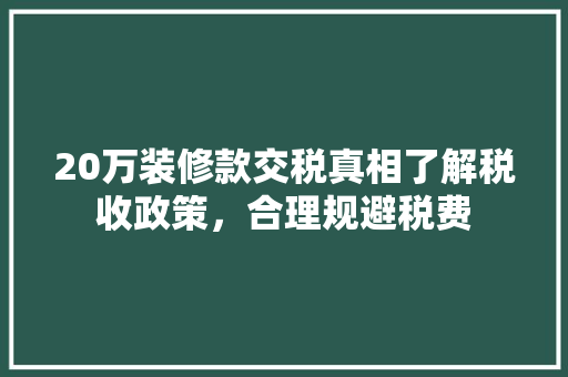 20万装修款交税真相了解税收政策,合理规避税费
