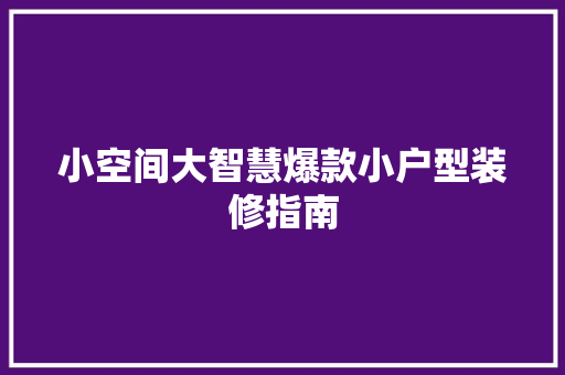 小空间大智慧爆款小户型装修指南