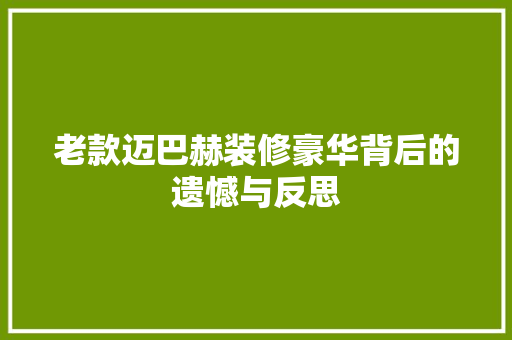 老款迈巴赫装修豪华背后的遗憾与反思