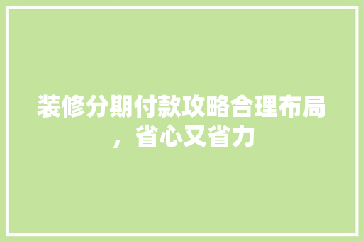 装修分期付款攻略合理布局，省心又省力  第1张