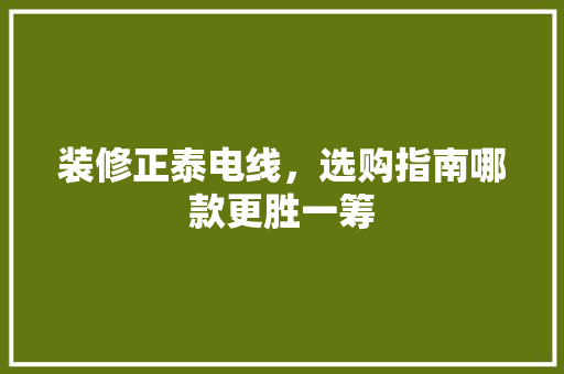 装修正泰电线，选购指南哪款更胜一筹