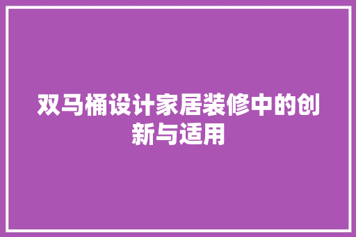 双马桶设计家居装修中的创新与适用 第1张 双马桶设计家居装修中的创新与适用 第1张