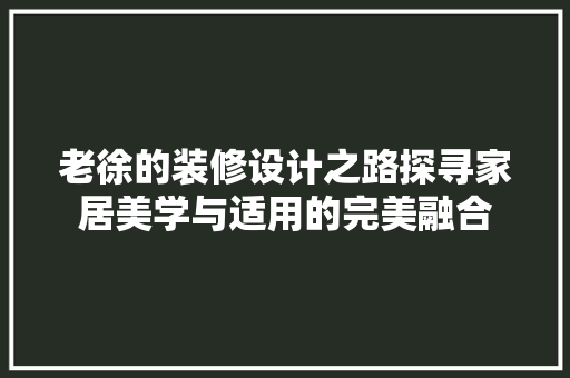 老徐的装修设计之路探寻家居美学与适用的完美融合  第1张