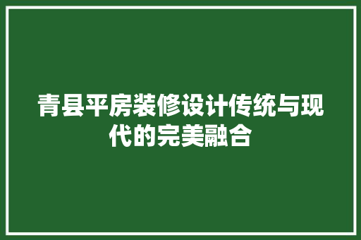 青县平房装修设计传统与现代的完美融合